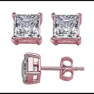 Rose Gold Plated Princess Cut CZ Studs